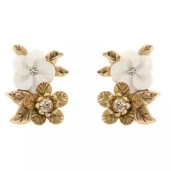 Ionna & Lilly Jewelry - lonna & lilly Gold-Tone White Double Flower Stud Earrings